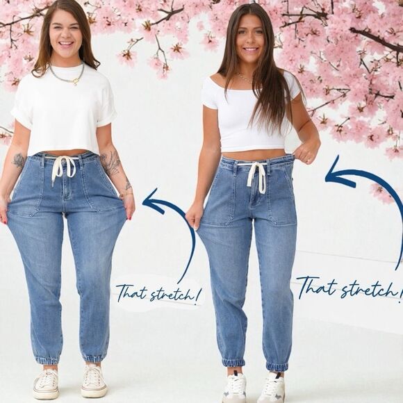 Judy Blue High Rise Medium Wash Denim Joggers NWT - Picture 5 of 16